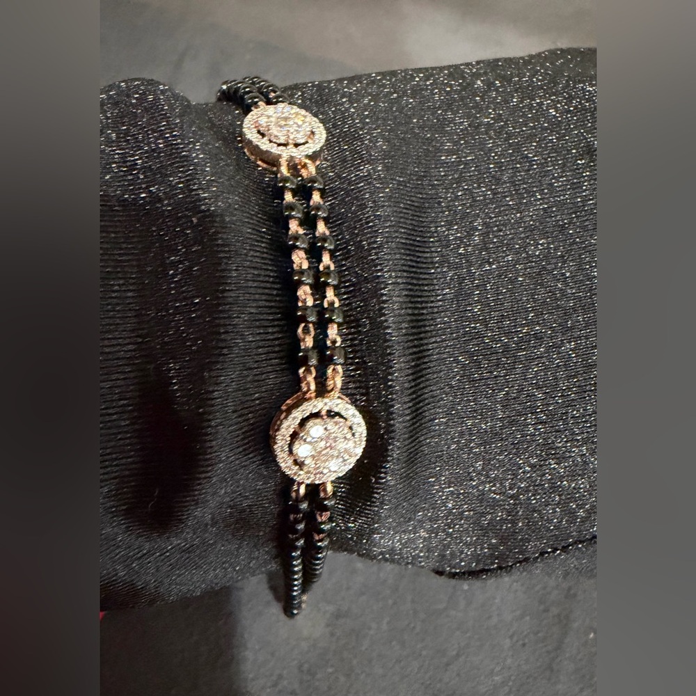 Diamond mangalsutra black bead bracelet